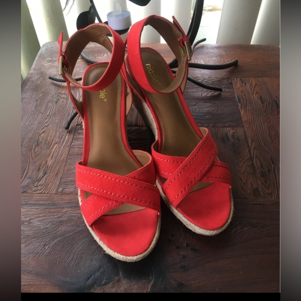 Nicole burnt orange wedge heel strappy Sandals 9.5 sadie